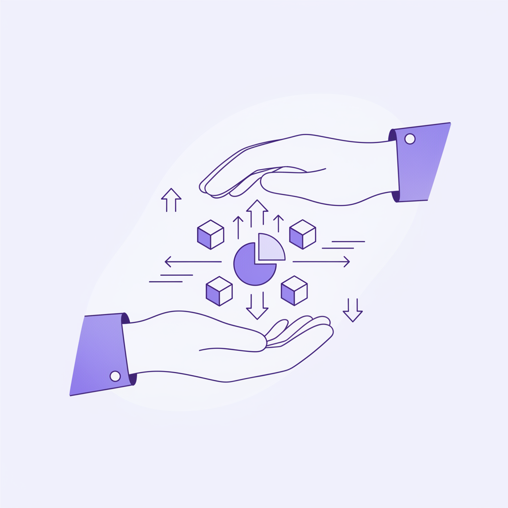 An illustration of a founder shaking hands with an influencer, with a stock certificate changing hands.