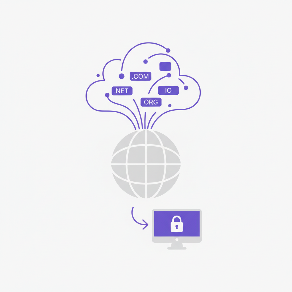An illustration showing a person planting a flag with a '.brand' suffix on a digital globe.