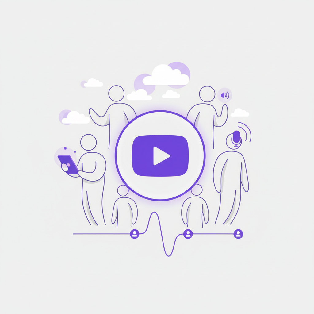 An illustration showing a founder handing a product to a YouTube influencer who is recording a video for their channel.